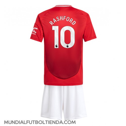 Camiseta Manchester United Marcus Rashford #10 Primera Equipación Replica 2024-25 para niños mangas cortas (+ Pantalones cortos)